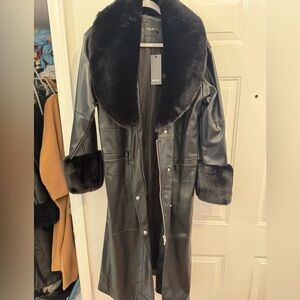 Nasty Gal Black Faux Fur Trim Trench Coat